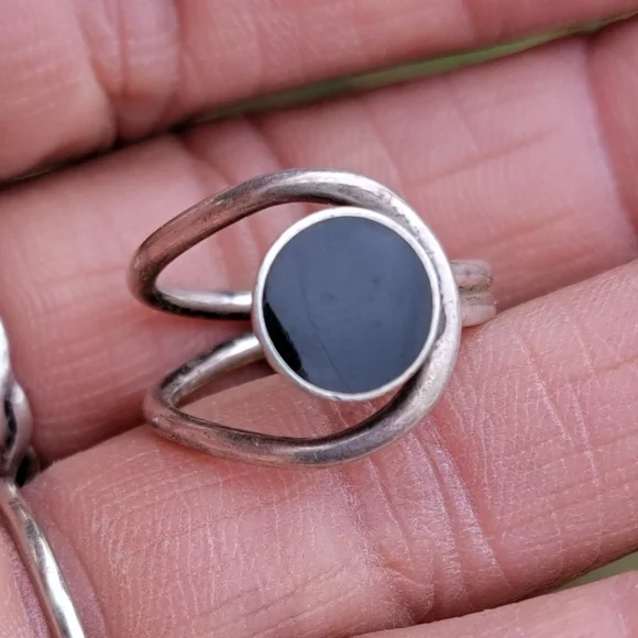 Vintage Southwestern modernist 925 sterling silver MEXICO onyx inlay ring TAXCO - Picture 6 of 17